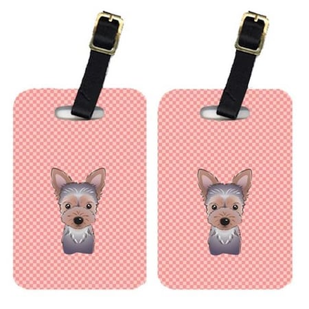 Carolines Treasures Carolines Treasures BB1232BT Pair Of Checkerboard Pink Yorkie Puppy Luggage Tags BB1232BT